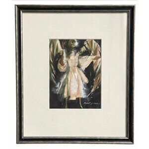 Original Signed Robert J. Lee Watercolor Angel Painting